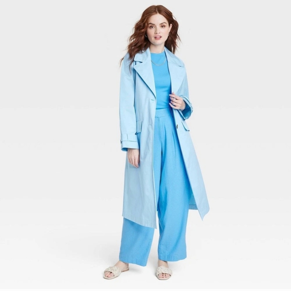 A New Day -  Women's Button Up Trench Coat Jacket Light Blue